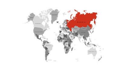 World map. Color vector modern. Map of Russia. russian federation