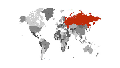World map. Color vector modern. Map of Russia. russian federation
