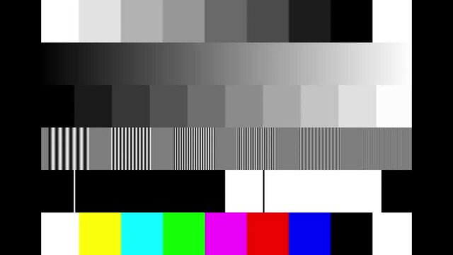 Glitch effect retro TV Flashing SMPTE color bars. SMPTE color stripe technical problems. Color Bars data glitches.