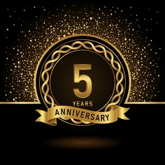 5th anniversary logo template Vector design birthday celebration, Golden anniversary emblem with ribbon. Design for booklet, leaflet, magazine, brochure, poster, web, invitation or greeting card.
