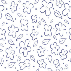 Vector seamless pattern with outline flowers. Hand drawn doodle spring texture, background. For wrapping paper, coloring page, mother's or women's or Valentine's Day. Vector illustration