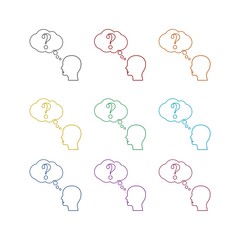 Head cloud think icon isolated on white background, color set