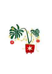 Christmas illustration of the flower with decorations 