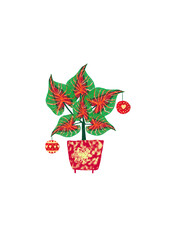 Christmas red flower decorated with Christmas balls