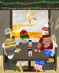 Cosy Christmas atmosphere in the restaurant during coffee time