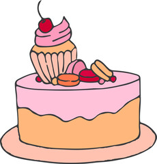 Happy Birthday Vector Card with Colorful Cake.. Cute Praty Cake. Vector illustration