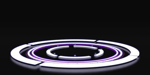 neon light circle reflective color laser background 3D illustration