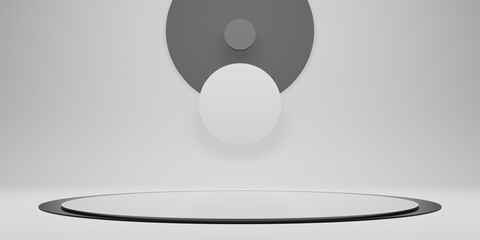 Stage round base Zen and minimal garden concept bright white studio scene 3D illustration