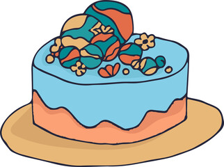 Happy Birthday Vector Card with Colorful Cake.. Cute Praty Cake. Vector illustration