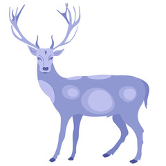 Stylized Very Peri Spotted Magic Deer isolated on white. Northern Animal Art in Flat Style. Symbol of Arctic Ecology. Vector Cartoon Illustration for New Year's Eve Holiday Cards etc.