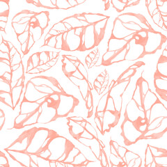 Pink monstera watercolor seamless pattern. Monstera leaves watercolor seamless pattern.