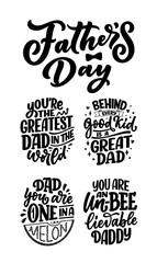 Set with funny hand drawn lettering quotes for Father's day greeting card. Typography posters. Cool phrases for t shirt print. Inspirational slogans. Vector