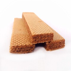 Pile of  crunchy and crispy chocolate wafer.