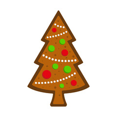 New year or Christmas gingerbread christmas tree cookie with decorartion