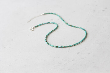 Turquoise necklace. A short necklace made of natural turquoise stones. Handmade jewelry made from natural stones. Modern jewelry. Natural turquoise choker