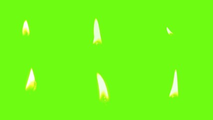 6 different candle flames on the green screen - flame of fire Motion graphics. candle fire set