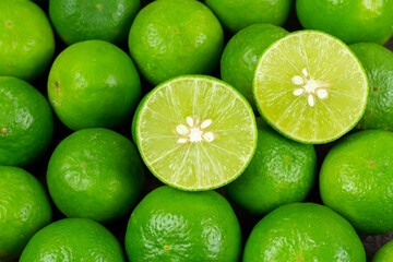 Lime Citrus Fruits with sliced. Lime is ingredient in asean food and is herb for body care.