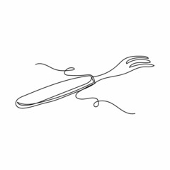 Vector abstract continuous one single simple line drawing icon of fork in silhouette sketch on white background.