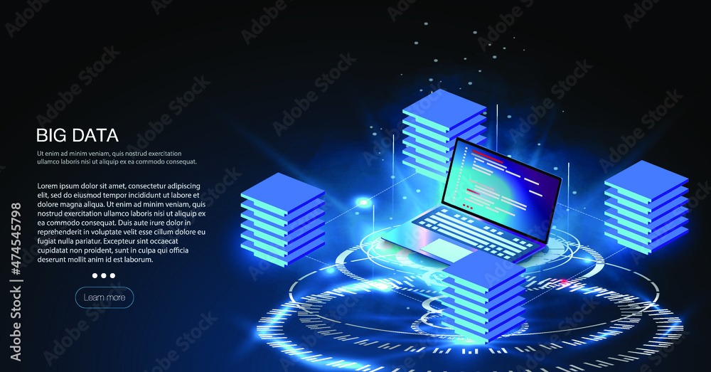 Poster futuristic microchip processor with lights on the blue background. quantum computer, large data proc