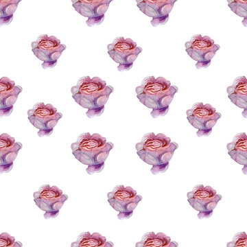Watercolor Purple Roses Fabric Seamless Pattern Romantic Elegant Floristry Buds