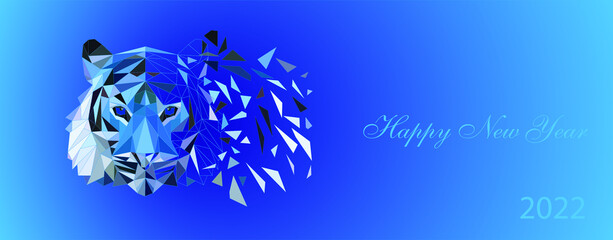 the blue tiger is a symbol of the new year 2022 in the style of low poly
