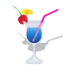 cartoon cocktail in glass with cherry straw and little umbrella