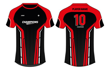 Sports t-shirt jersey design concept vector template, Abstract pattern v neck Football jersey concept with front and back view for Soccer, Cricket, Volleyball, Rugby, e-sport, gaming uniform kit © JERZEY DESINZ