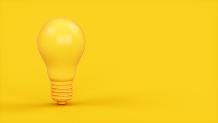 3D Rendering Yellow Light Bulb isolated on yellow background