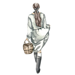 Watercolor women with basket