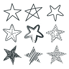 Set of various hand drawn stars. Set of vector stars 
