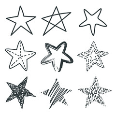 Obraz premium Set of various hand drawn stars. Set of vector stars 