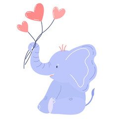 Lovely cartoon elephant with balloons. Cute illustration of little elephant
