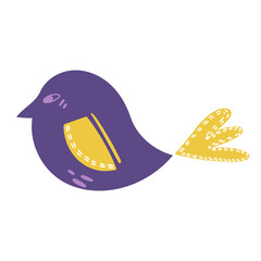 Isolated illustration of a bird in folk style on a white background.