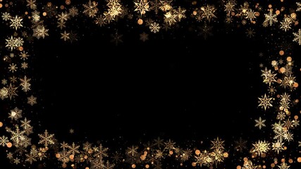 Christmas snowflakes frame with lights and particles alpha channel. Winter, Christmas, New Years, Holidays frame concept. Seamless looping 4k - Powered by Adobe
