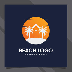 Naklejka premium Creative palm tree and house logo design with unique concept