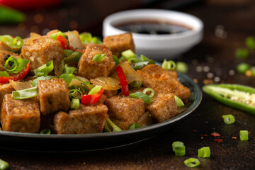 Crispy salt and pepper Tofu. Vegan, vegetarian healthy food