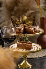 Slice of delicious chocolate cake