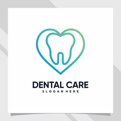 Dental care logo design template with line art style