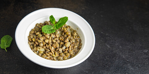 lentils stewed green healthy meal diet snack on the table copy space food background rustic vegan or vegetarian food 
