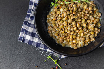 lentils stewed green healthy meal diet snack on the table copy space food background rustic vegan or vegetarian food 