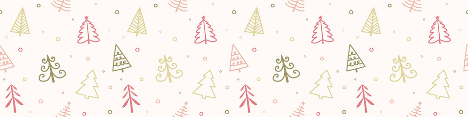 Seamless pattern with Christmas trees. Panoramic header. Vector