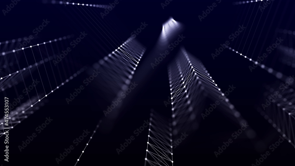 Fototapete digital blockchain concept. data storage in separate cells. abstract background with dots and connec