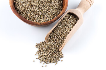 Cannabis Hemp seeds in scoop on white