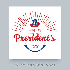 Happy President's Day calligraphic celebration text. Federal holiday in US. Vector design label template. Handwritten lettering text with uncle Sam hat.