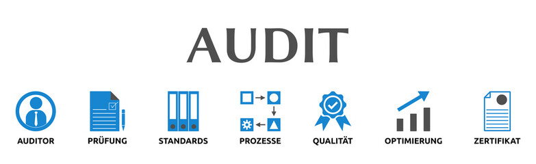 Banner zum Thema: Audit. Isoliert freigestellt vor weißem Hintergrund.
