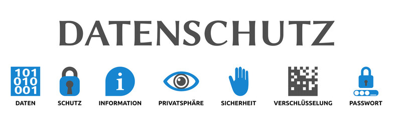 Banner zum Thema: Datenschutz. Isoliert freigestellt vor weißem Hintergrund.
