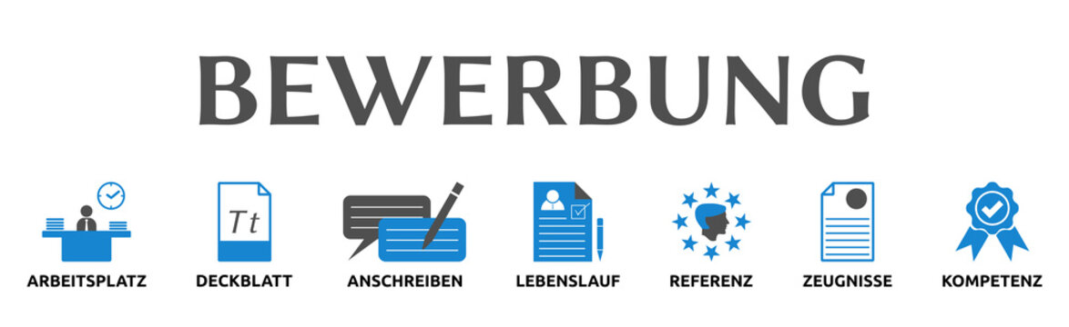 Banner zum Thema: Bewerbung. Isoliert freigestellt vor wei&szlig;em Hintergrund.
