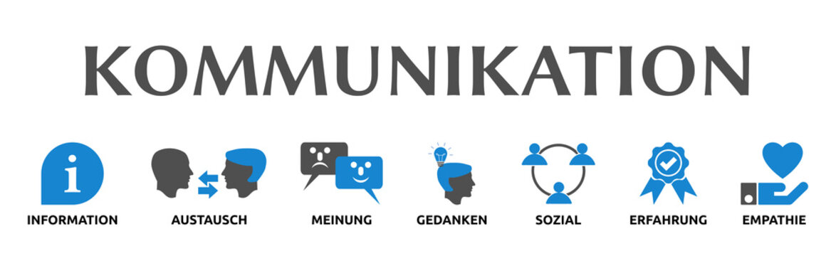 Banner zum Thema: Kommunikation. Isoliert freigestellt vor wei&szlig;em Hintergrund.
