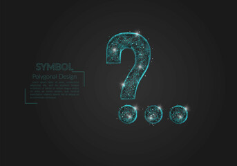 Abstract isolated blue image of a question sign. Polygonal illustration looks like stars in the blask night sky in spase or flying glass shards. Digital design for website, web, internet. © Katsiaryna