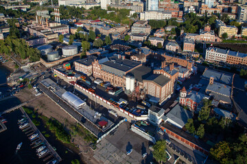 Brewery in the city of Samara. Aerial photography. Samara, Russia.